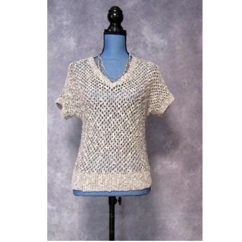 Ann Taylor Petites Brown White Slub Lace Knit SP